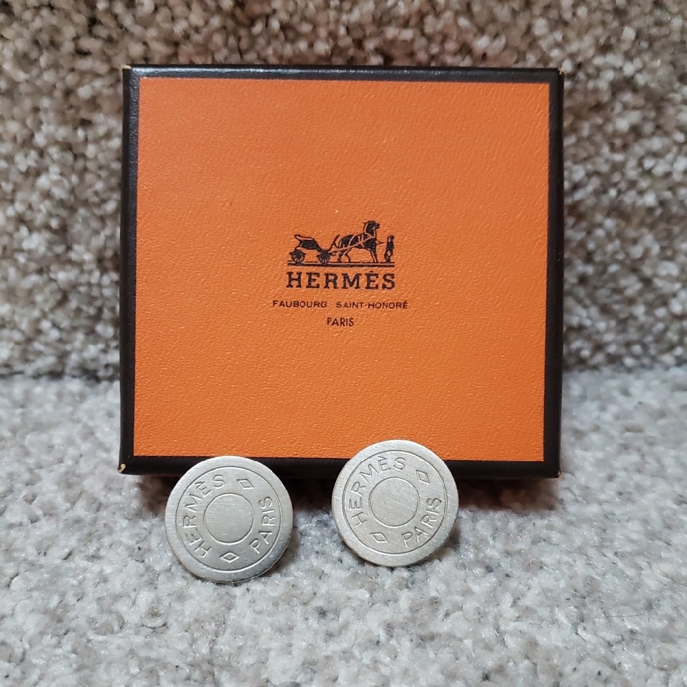 Hermes Clip On Silver Earrings With Box Authentic